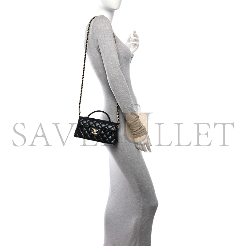 Ch*el master lambskin quilted mini flap top handle bag black as5354 (22*11.5*6cm)